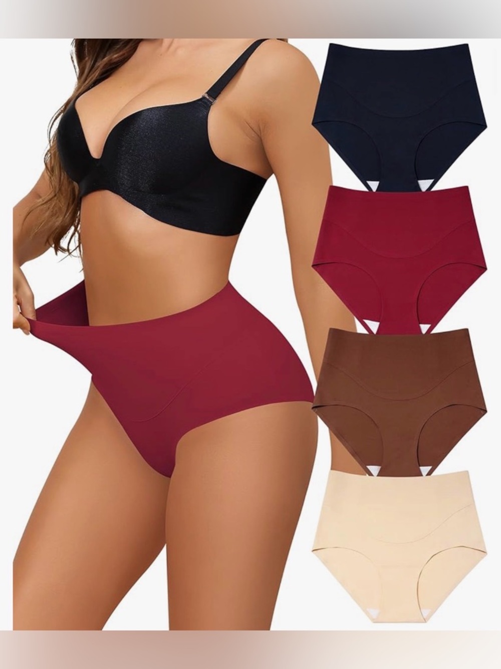 Seamless High-Waist Shaping Briefs - Burgundy + 4-Pack Colors